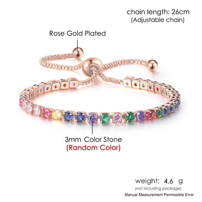 Adjustable Rainbow Cubic Zirconia Tennis Bracelet for Women | Colorful Stone Bracelet