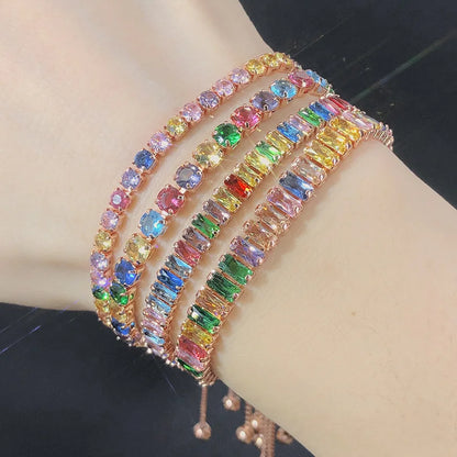 Adjustable Rainbow Cubic Zirconia Tennis Bracelet for Women | Colorful Stone Bracelet