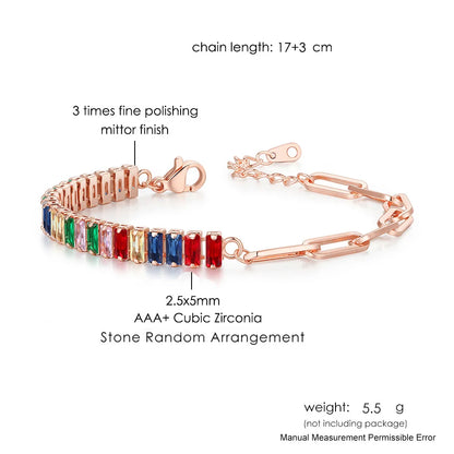 Adjustable Rainbow Cubic Zirconia Tennis Bracelet for Women | Colorful Stone Bracelet