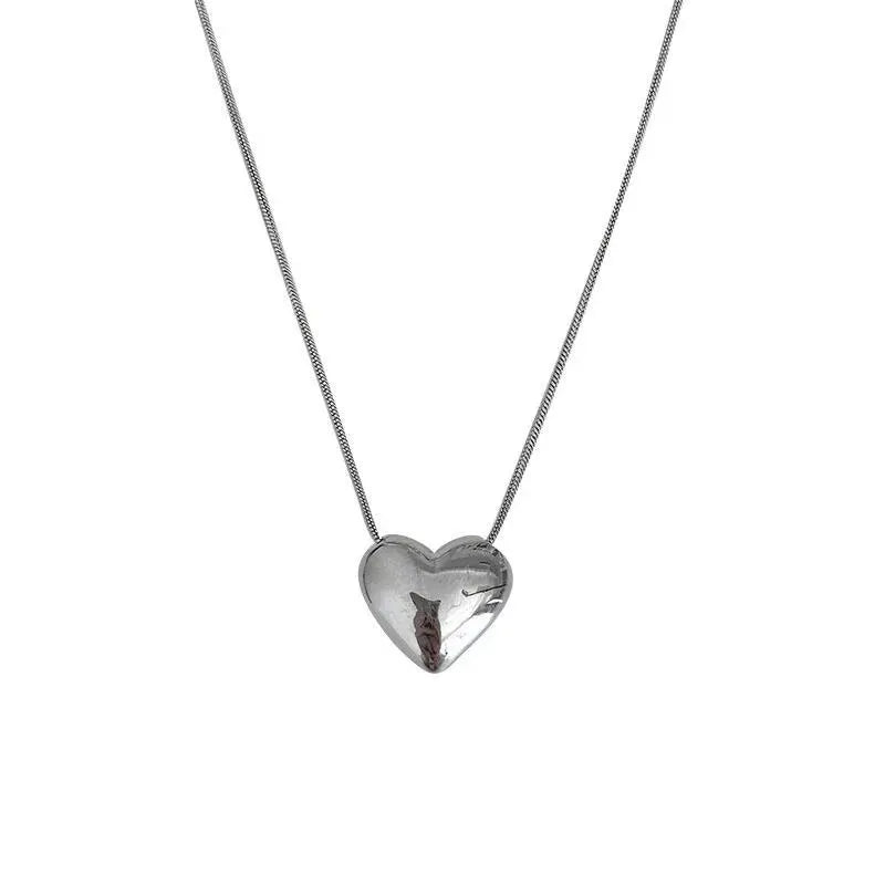 Silver Heart Pendant Necklace | Dainty Snake Chain, Clavicle Length