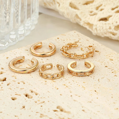 Leaf Ear Cuff Set (5-Pack) | Non-Piercing Clip-On Cartilage Earrings (Gold/Silver/Black)