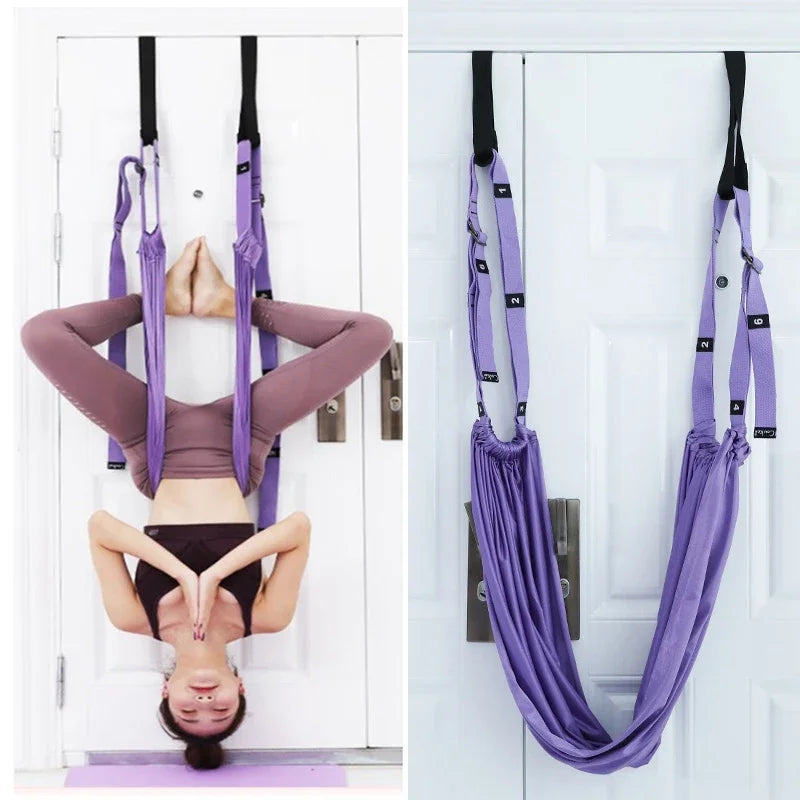Aerial Yoga Strap with Door Anchor, Adjustable Stretch Training Belt