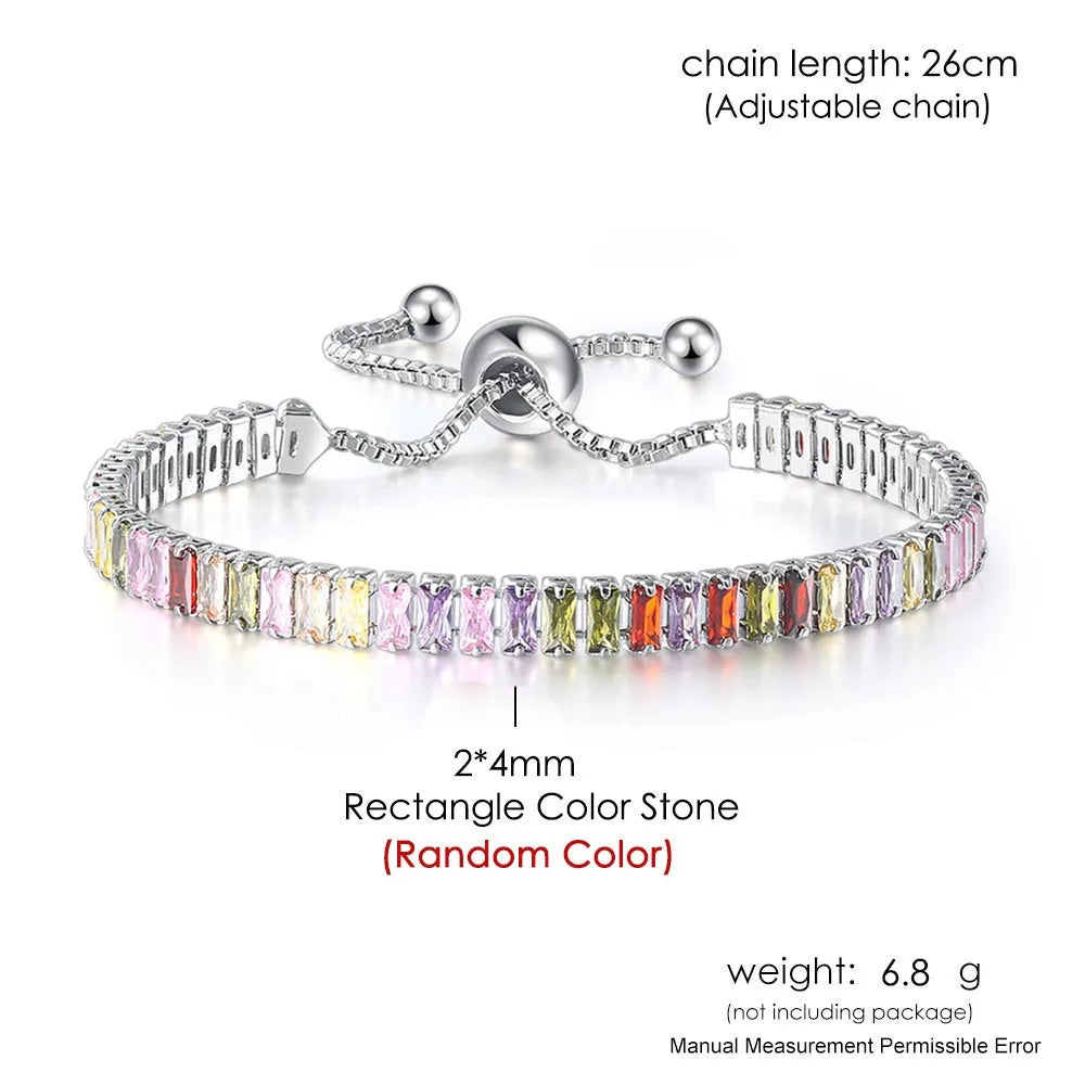 Adjustable Rainbow Cubic Zirconia Tennis Bracelet for Women | Colorful Stone Bracelet