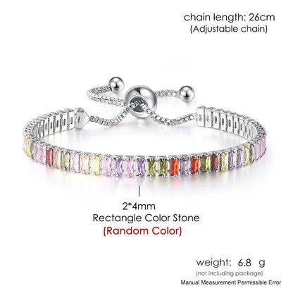 Adjustable Rainbow Cubic Zirconia Tennis Bracelet for Women | Colorful Stone Bracelet