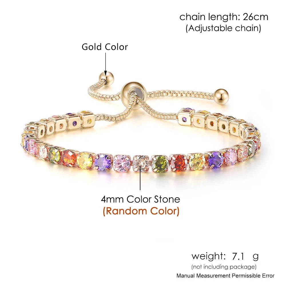 Adjustable Rainbow Cubic Zirconia Tennis Bracelet for Women | Colorful Stone Bracelet