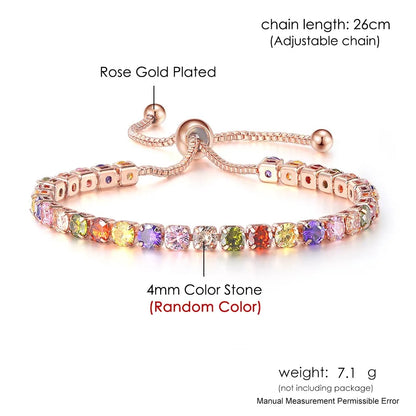 Adjustable Rainbow Cubic Zirconia Tennis Bracelet for Women | Colorful Stone Bracelet