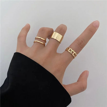 Minimalist Punk Ring Set (10-Pack) | Glossy Stackable Bands + Chain Ring (Unisex)