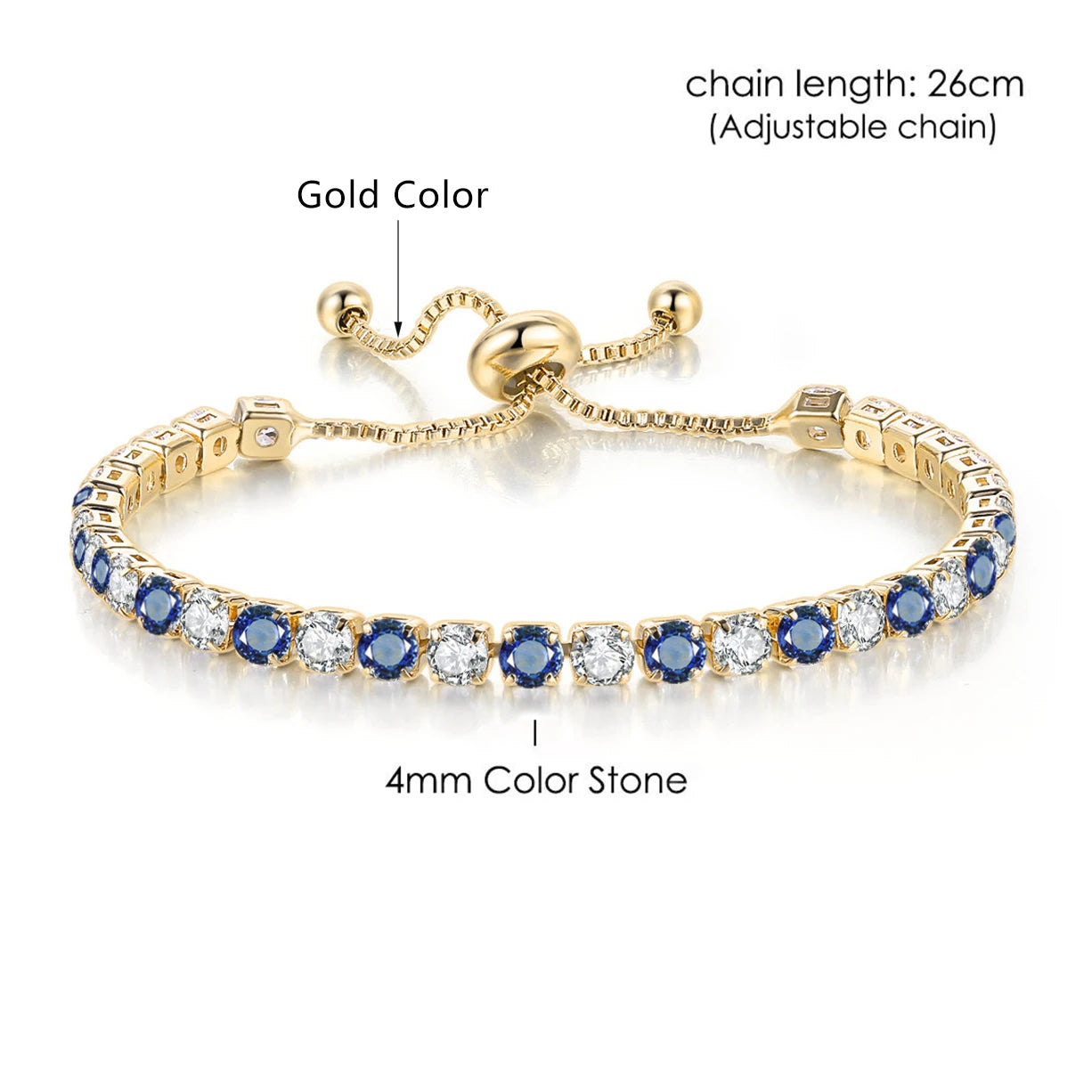 Adjustable Rainbow Cubic Zirconia Tennis Bracelet for Women | Colorful Stone Bracelet