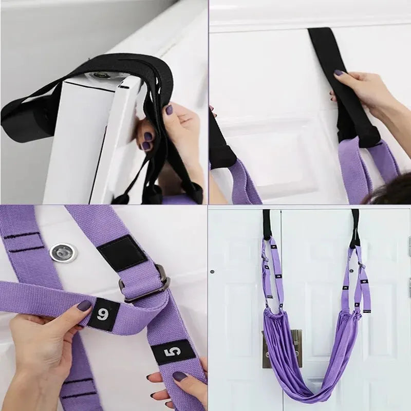 Aerial Yoga Strap with Door Anchor, Adjustable Stretch Training Belt
