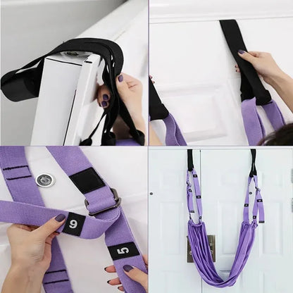 Aerial Yoga Strap with Door Anchor, Adjustable Stretch Training Belt