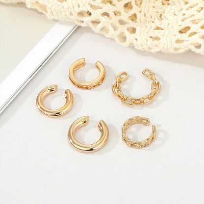 Leaf Ear Cuff Set (5-Pack) | Non-Piercing Clip-On Cartilage Earrings (Gold/Silver/Black)