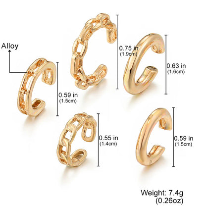 Leaf Ear Cuff Set (5-Pack) | Non-Piercing Clip-On Cartilage Earrings (Gold/Silver/Black)