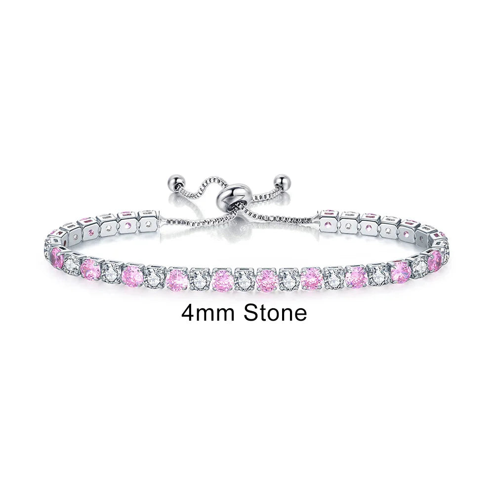 Adjustable Rainbow Cubic Zirconia Tennis Bracelet for Women | Colorful Stone Bracelet