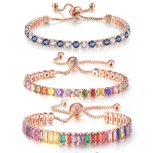 Adjustable Rainbow Cubic Zirconia Tennis Bracelet for Women | Colorful Stone Bracelet