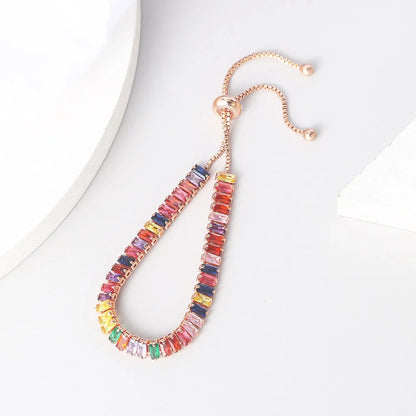 Adjustable Rainbow Cubic Zirconia Tennis Bracelet for Women | Colorful Stone Bracelet