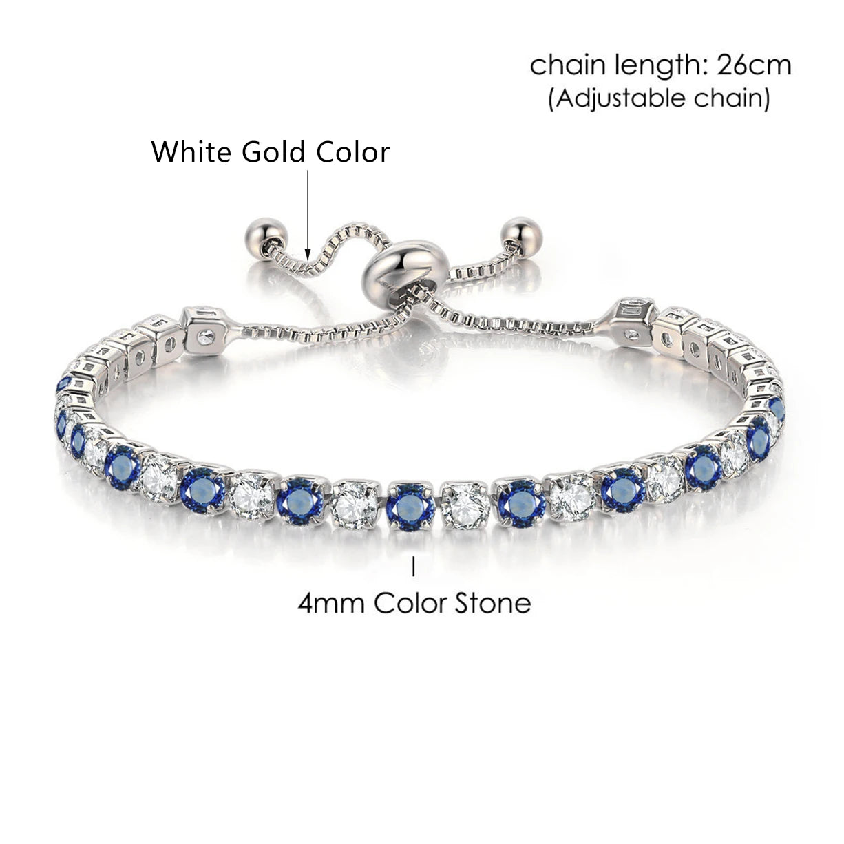 Adjustable Rainbow Cubic Zirconia Tennis Bracelet for Women | Colorful Stone Bracelet