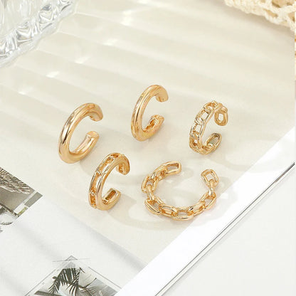 Leaf Ear Cuff Set (5-Pack) | Non-Piercing Clip-On Cartilage Earrings (Gold/Silver/Black)