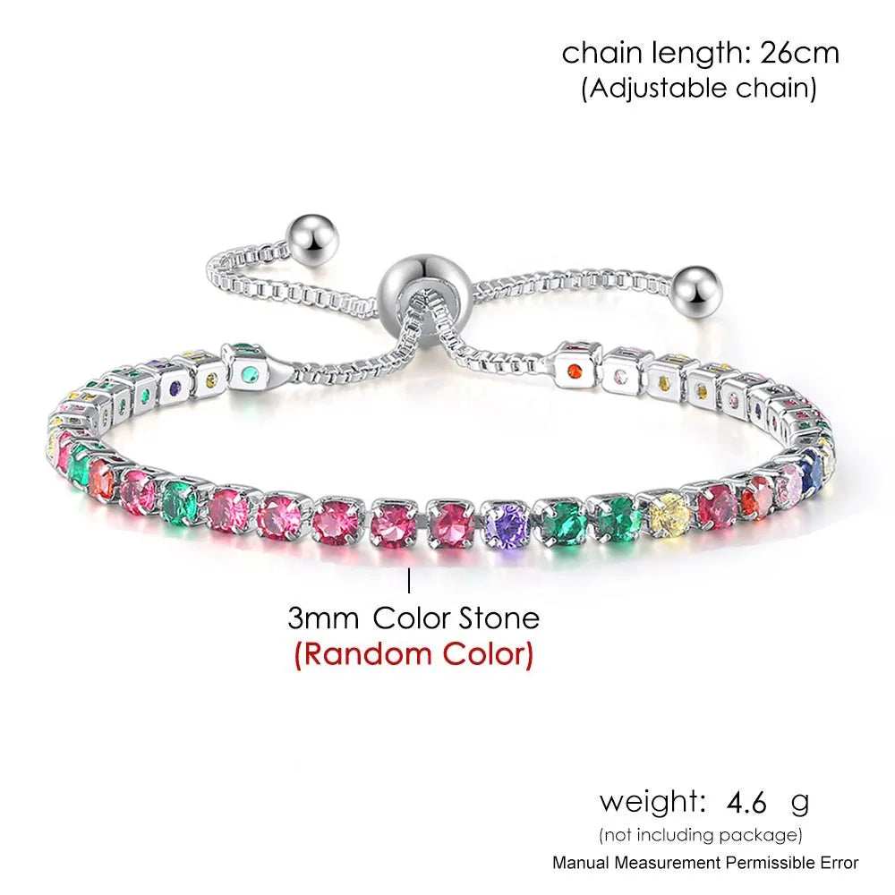 Adjustable Rainbow Cubic Zirconia Tennis Bracelet for Women | Colorful Stone Bracelet