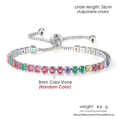 Adjustable Rainbow Cubic Zirconia Tennis Bracelet for Women | Colorful Stone Bracelet