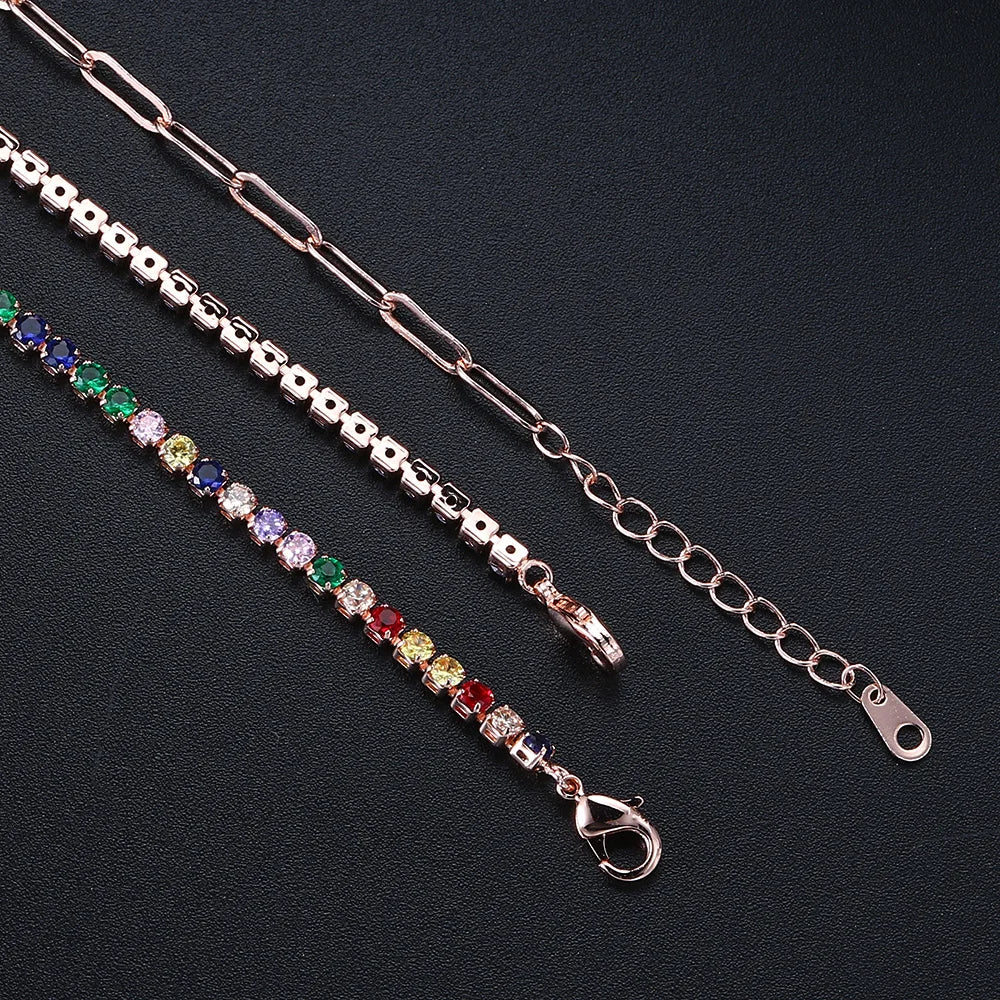 Adjustable Rainbow Cubic Zirconia Tennis Bracelet for Women | Colorful Stone Bracelet