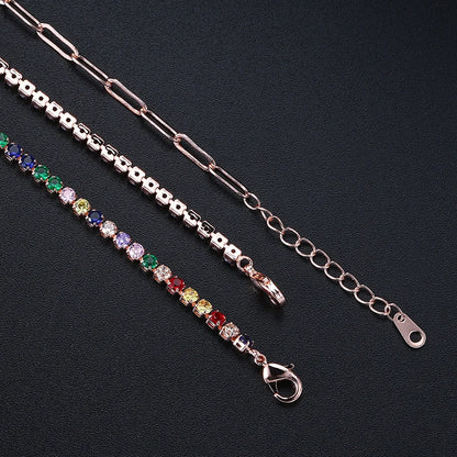 Adjustable Rainbow Cubic Zirconia Tennis Bracelet for Women | Colorful Stone Bracelet