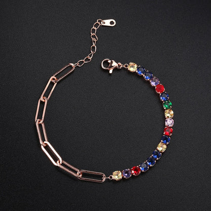 Adjustable Rainbow Cubic Zirconia Tennis Bracelet for Women | Colorful Stone Bracelet