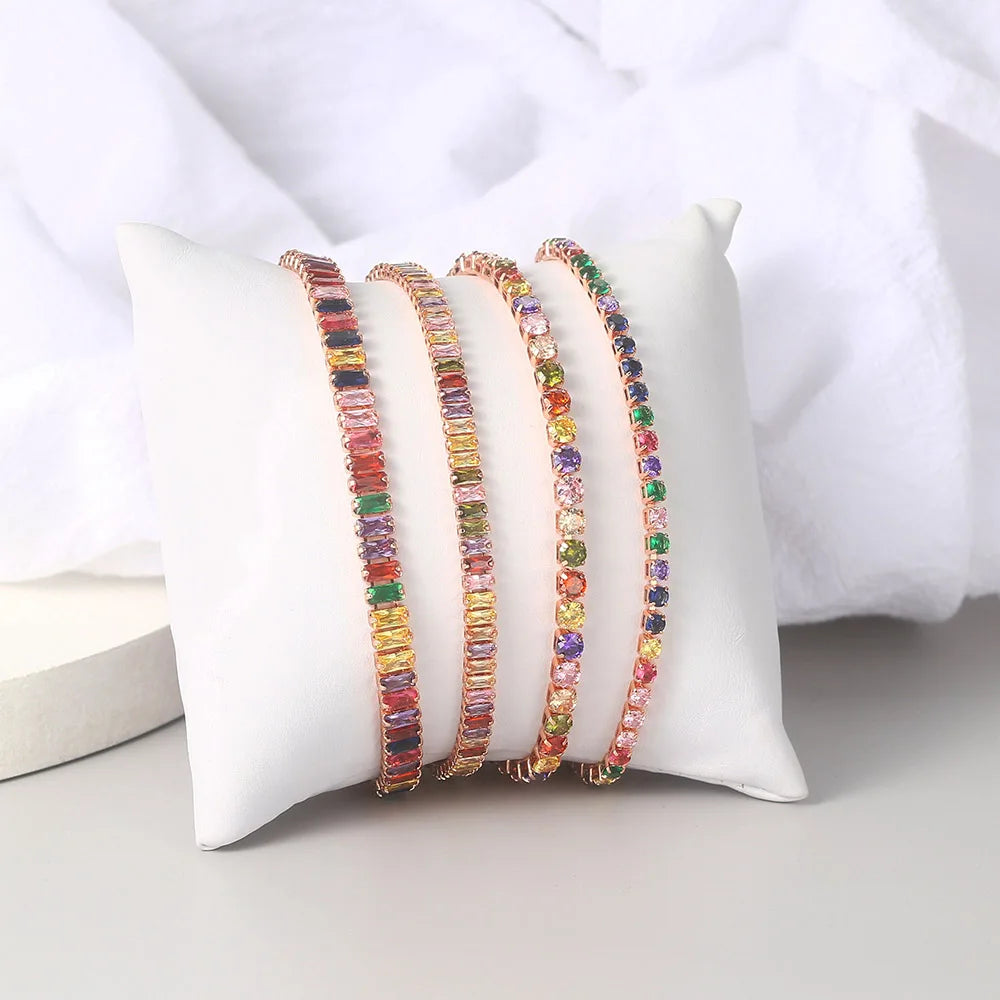 Adjustable Rainbow Cubic Zirconia Tennis Bracelet for Women | Colorful Stone Bracelet