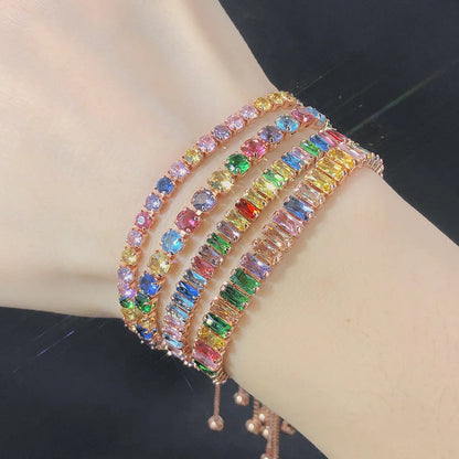 Adjustable Rainbow Cubic Zirconia Tennis Bracelet for Women | Colorful Stone Bracelet