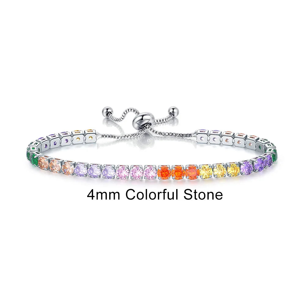 Adjustable Rainbow Cubic Zirconia Tennis Bracelet for Women | Colorful Stone Bracelet