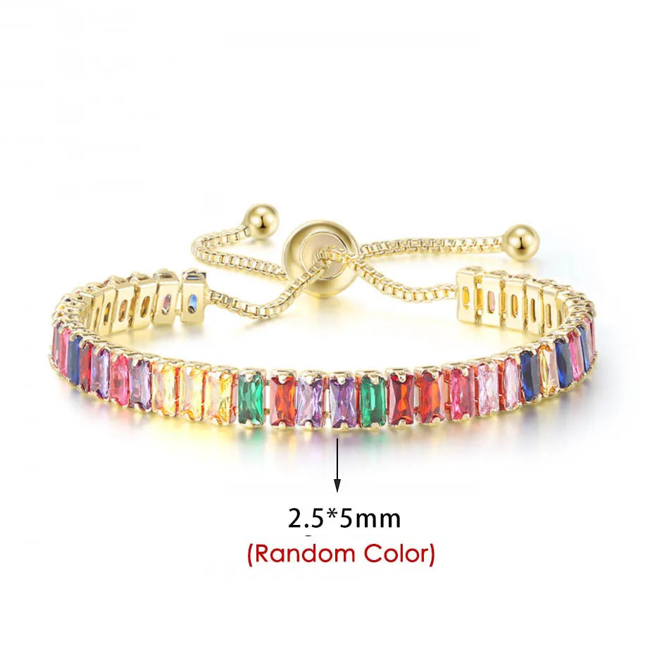 Adjustable Rainbow Cubic Zirconia Tennis Bracelet for Women | Colorful Stone Bracelet