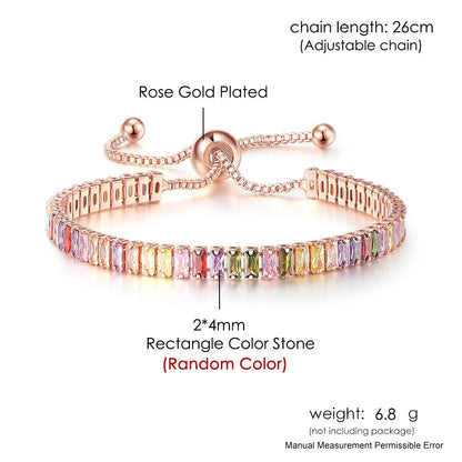 Adjustable Rainbow Cubic Zirconia Tennis Bracelet for Women | Colorful Stone Bracelet