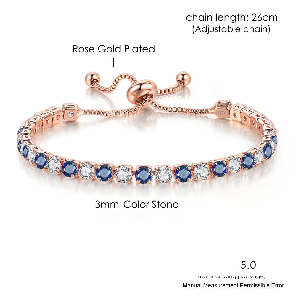 Adjustable Rainbow Cubic Zirconia Tennis Bracelet for Women | Colorful Stone Bracelet