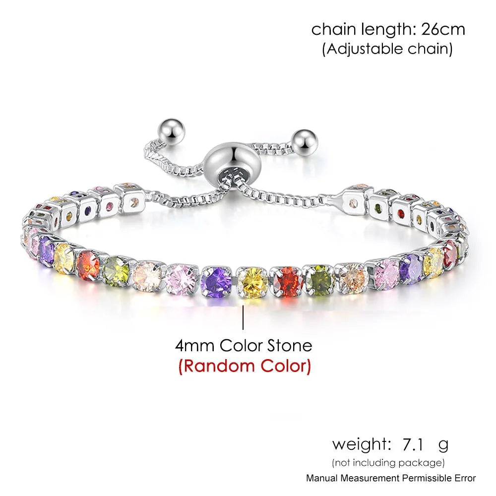 Adjustable Rainbow Cubic Zirconia Tennis Bracelet for Women | Colorful Stone Bracelet