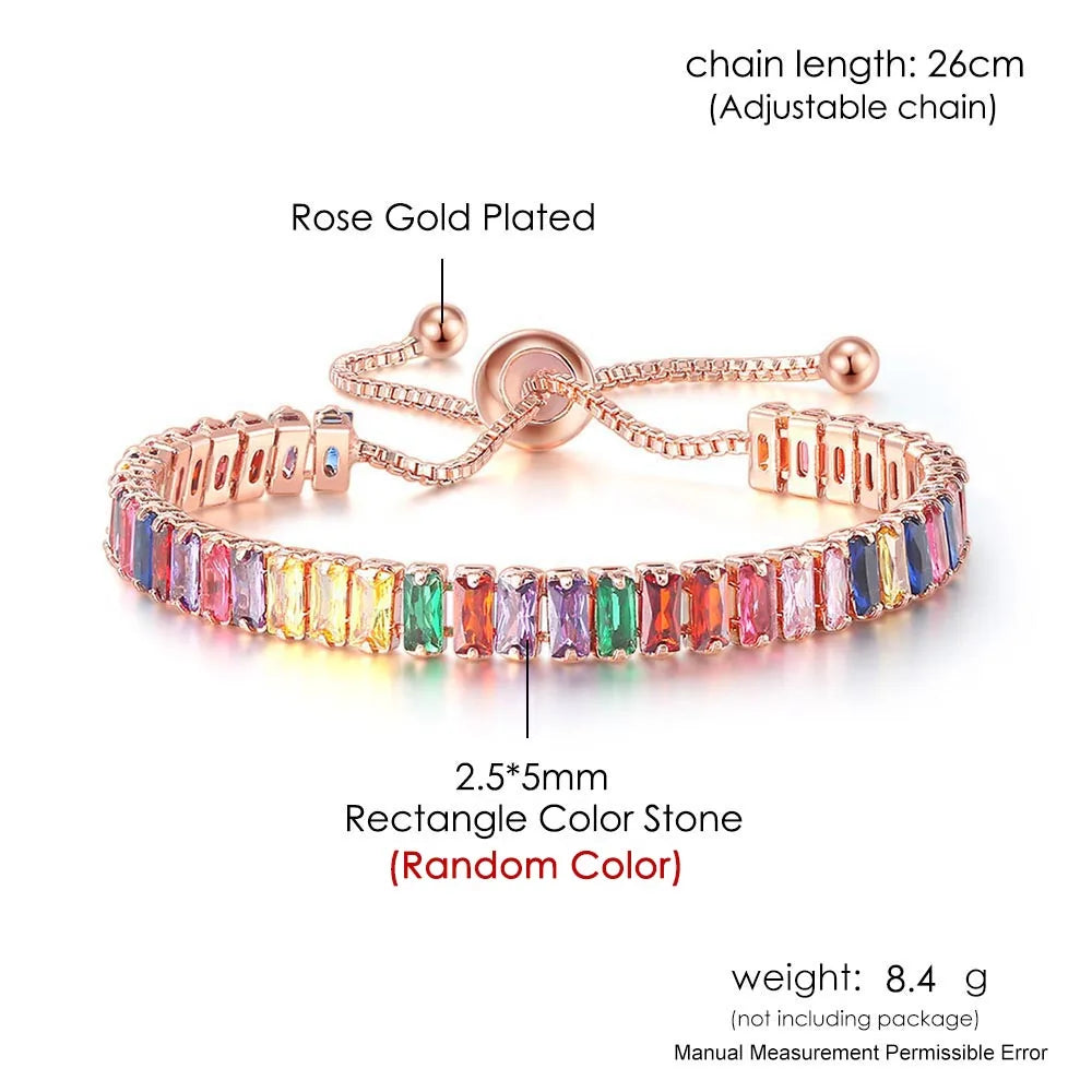 Adjustable Rainbow Cubic Zirconia Tennis Bracelet for Women | Colorful Stone Bracelet