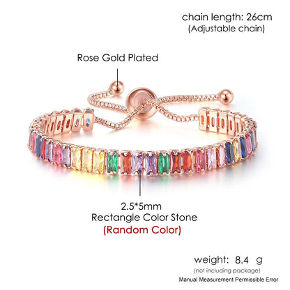 Adjustable Rainbow Cubic Zirconia Tennis Bracelet for Women | Colorful Stone Bracelet