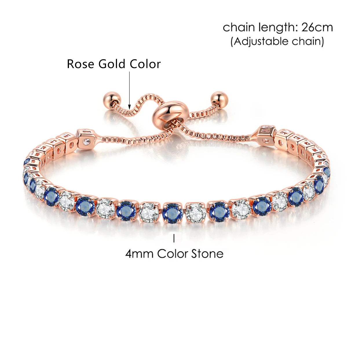 Adjustable Rainbow Cubic Zirconia Tennis Bracelet for Women | Colorful Stone Bracelet