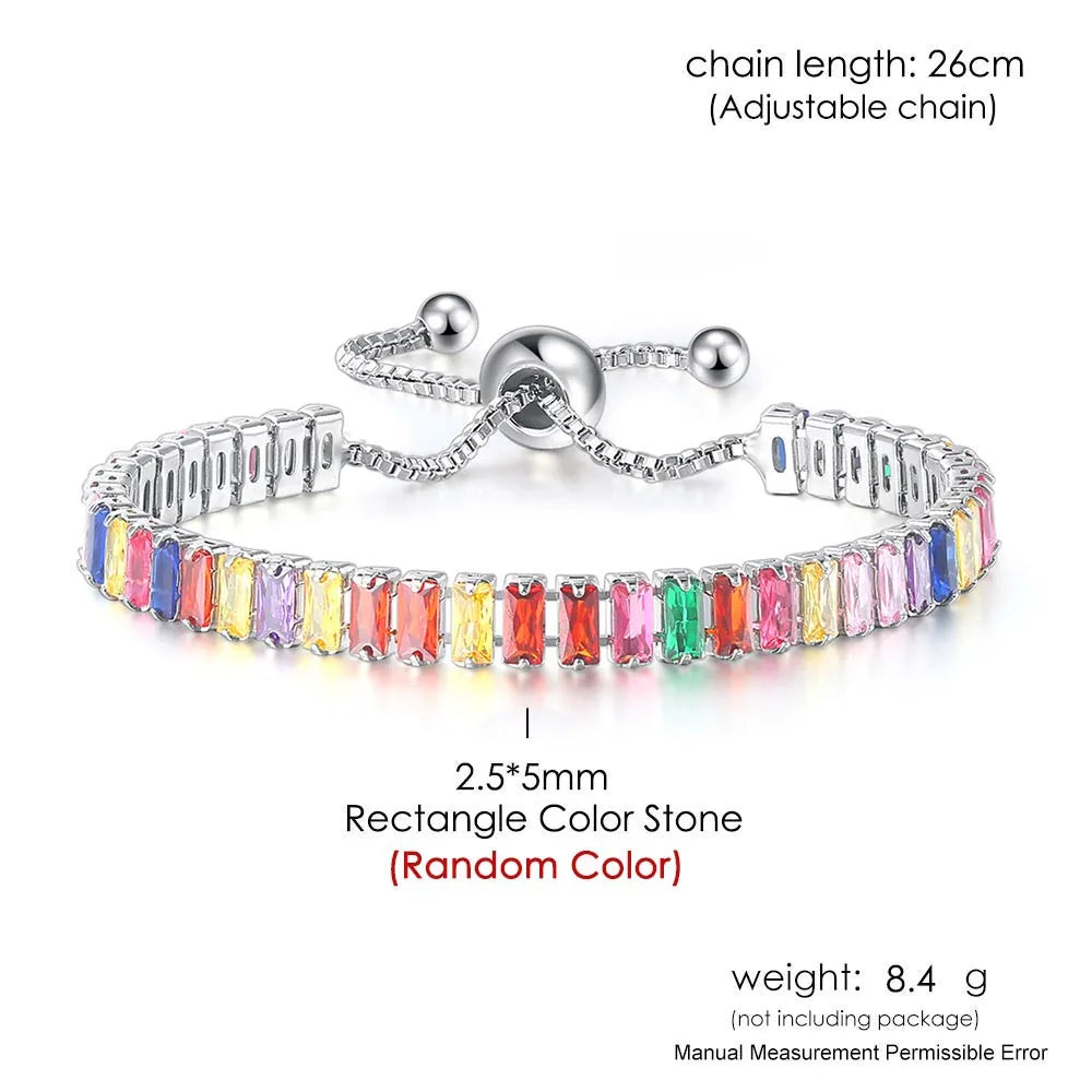 Adjustable Rainbow Cubic Zirconia Tennis Bracelet for Women | Colorful Stone Bracelet