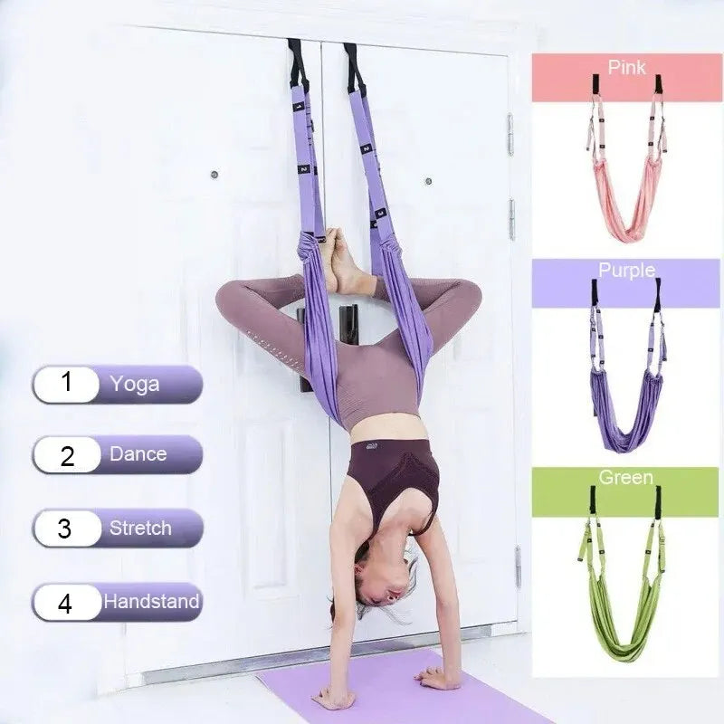 Aerial Yoga Strap with Door Anchor, Adjustable Stretch Training Belt