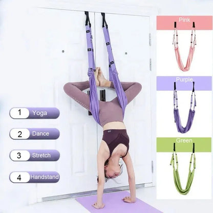 Aerial Yoga Strap with Door Anchor, Adjustable Stretch Training Belt