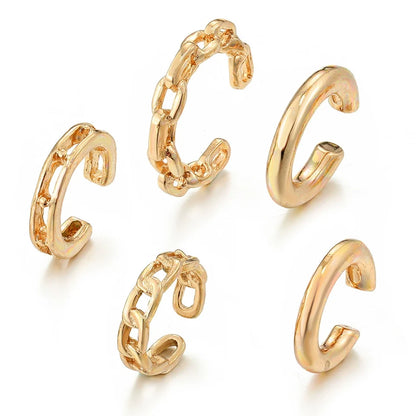 Leaf Ear Cuff Set (5-Pack) | Non-Piercing Clip-On Cartilage Earrings (Gold/Silver/Black)
